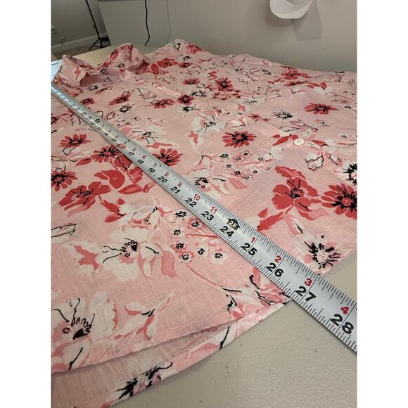 Charter Club Women's L Pink Floral Button Down Blouse with Tie Cuffs Lightweight - Picture 7 of 9